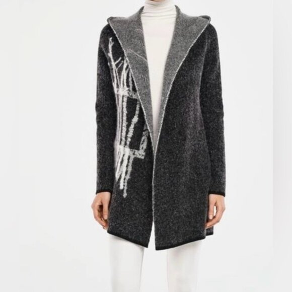 Sarah Pacini LONG CARDIGAN - TREE OF LIFE Dark Gray Hooded Cardigan - Picture 1 of 12
